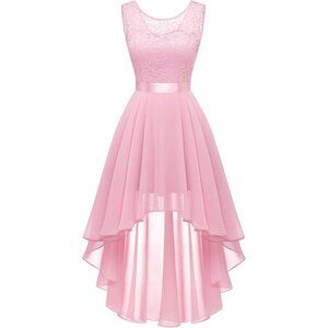 BeryLove Women Pink Chiffon Scoop Neck Sleeveless Lace Cocktail Dresses